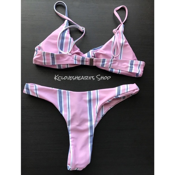 Pink Stripe Knot Printed Bikini Set - Picture 4 of 4